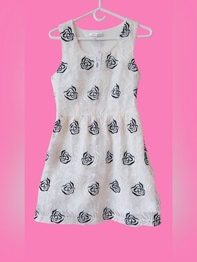 Joy & Co Vanilla Cream Floral Embroidered Mesh Babydoll Dress size S